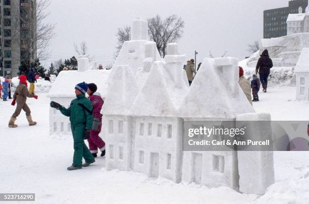 snow architecture at ottawa's winterlude - snow sculpture stock pictures, royalty-free photos & images