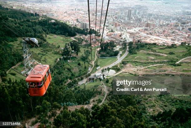 aerial trams up bogota hill - bogota stockfoto's en -beelden