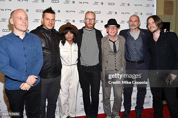 Matthew Clark, Steve Nalepa, Smriti Keshari, Ben Kreukniet, Stanley Donwood, Eric Schlosser, and Kevin Ford attend "the bomb" premiere during the...