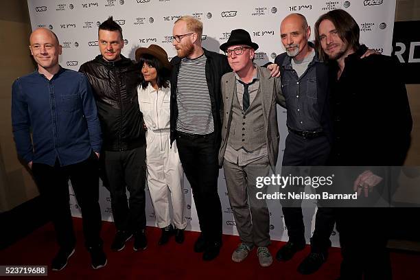 Matthew Clark, Steve Nalepa, Smriti Keshari, Ben Kreukniet, Stanley Donwood, Eric Schlosser, and Kevin Ford attend "the bomb" premiere during the...