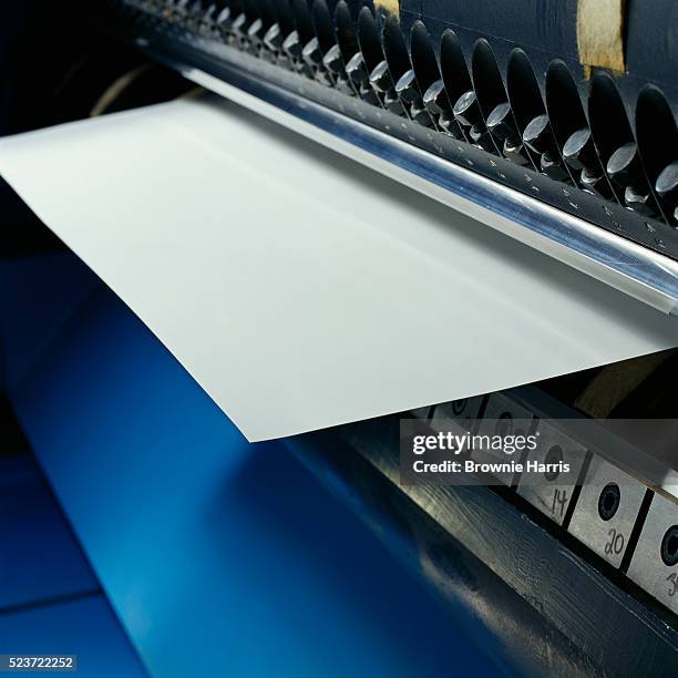 cutting paper at packaging plant - paper industry stock-fotos und bilder