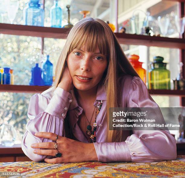 Canadian singer and songwriter Joni Mitchell at her home in Laurel Canyon, Los Angeles, August 1968.