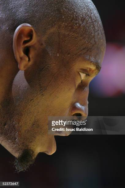 Kevin Garnett of the Minnesota Timberwolves focuses on the game against the Miami Heat on March 10, 2005 at American Airlines Arena in Miami,...
