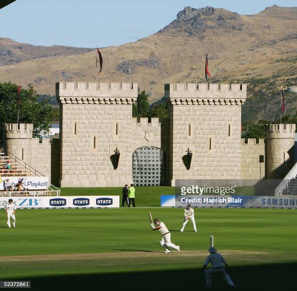General view of the ground as Ricky Ponting of Australia bats with the Crusaders Super 12 Rugby Team's castle in the background during day two of the...