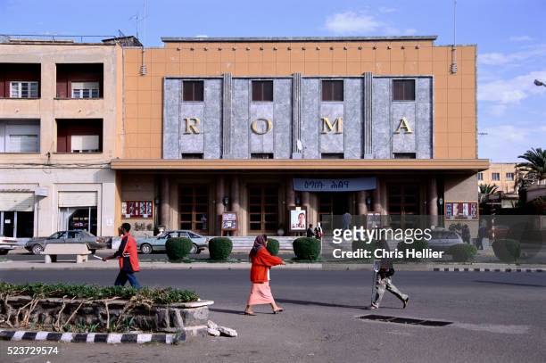 roma art deco cinema - asmara eritrea stock pictures, royalty-free photos & images