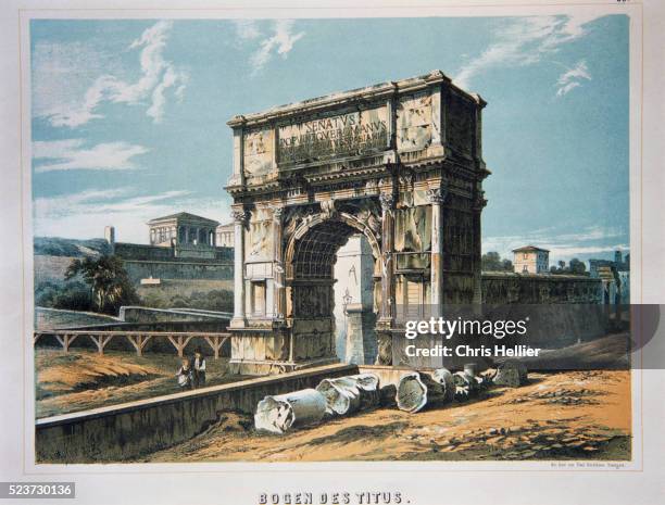 19th-century lithograph of the arch of titus - foro roma fotografías e imágenes de stock