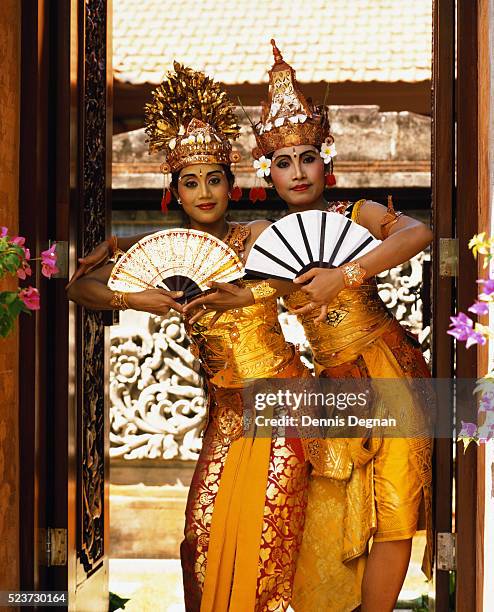 two balinese dancers - balinese headdress stock pictures, royalty-free photos & images