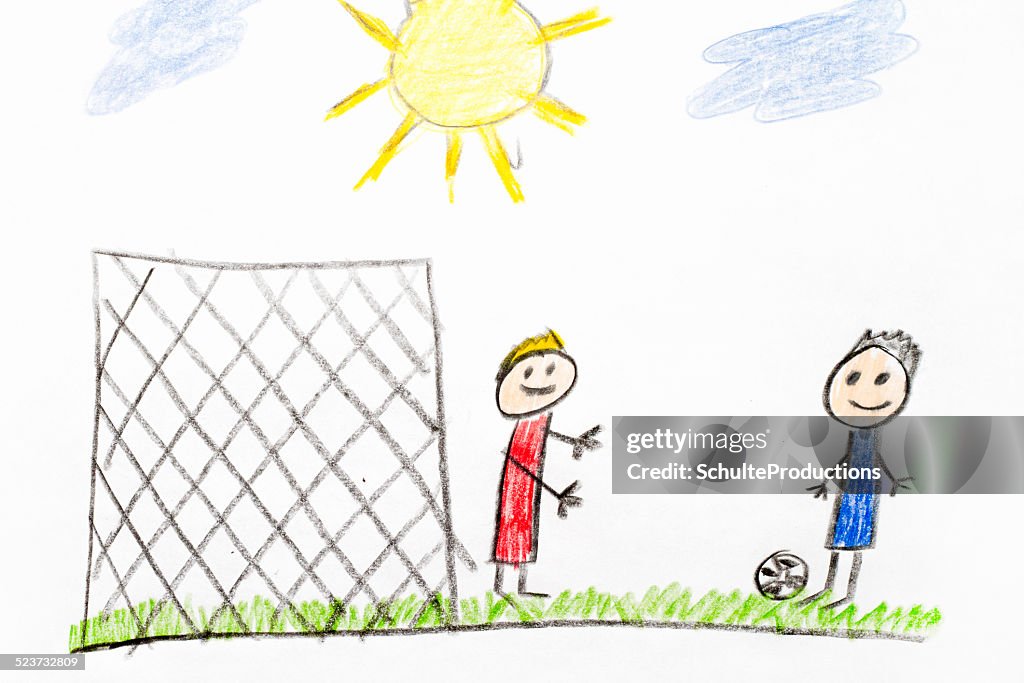 Soccer game, kids drawing
