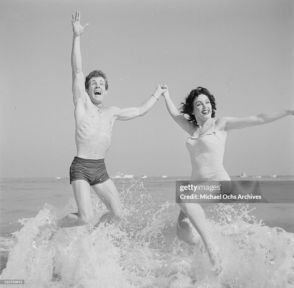 Steve Riwland Actress Kathleen Case and actor Steve Rowland pose at the beach in ...