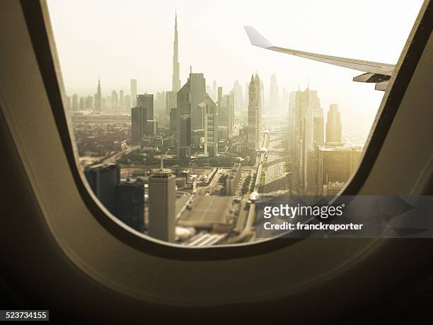 dubai skyline from the airplane - persian gulf stock pictures, royalty-free photos & images