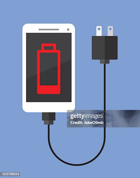 ilustraciones, imágenes clip art, dibujos animados e iconos de stock de smartphone batería baja - conector de dos terminales