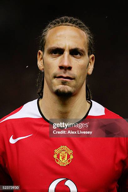 Portrait of Rio Ferdinand prior to the UEFA Champions League first leg match between Manchester United and AC Milan at Old Trafford on February 23,...