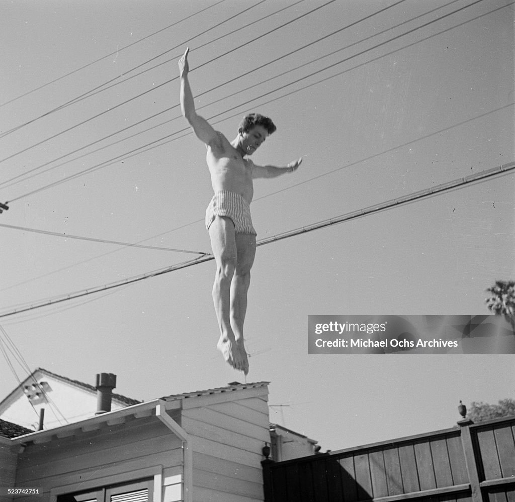 Stece Roland Actor Steve Rowland poses at home by the pool in Los Angeles,CA ...