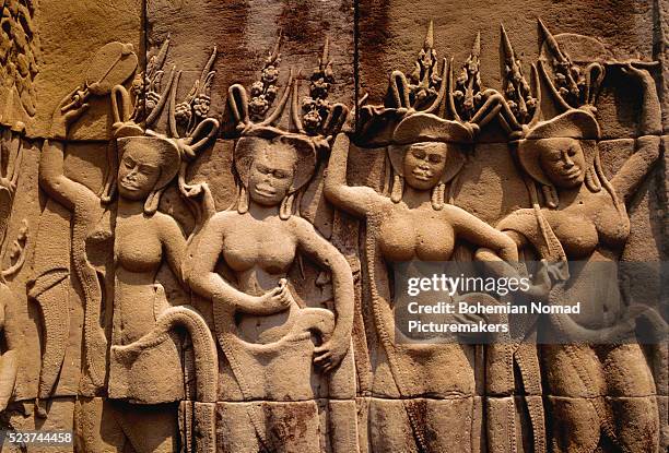 apsarases from angkor wat in cambodia - apsara painting stock pictures, royalty-free photos & images
