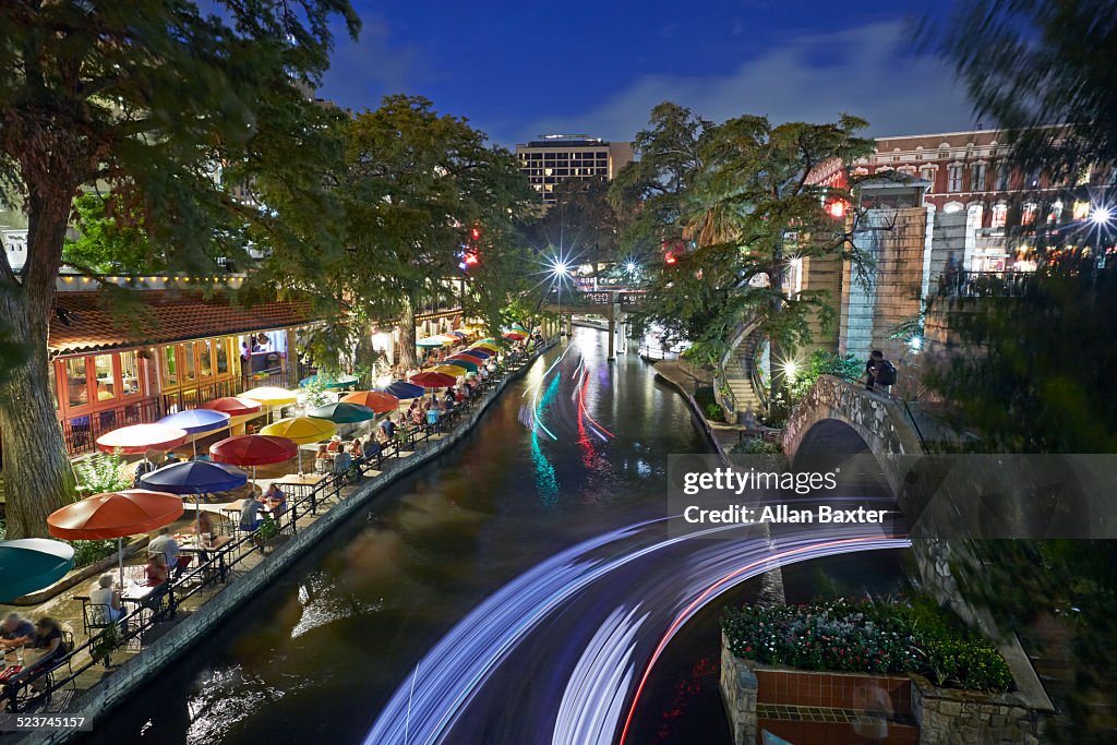 San Antonio river walk illuminated at night