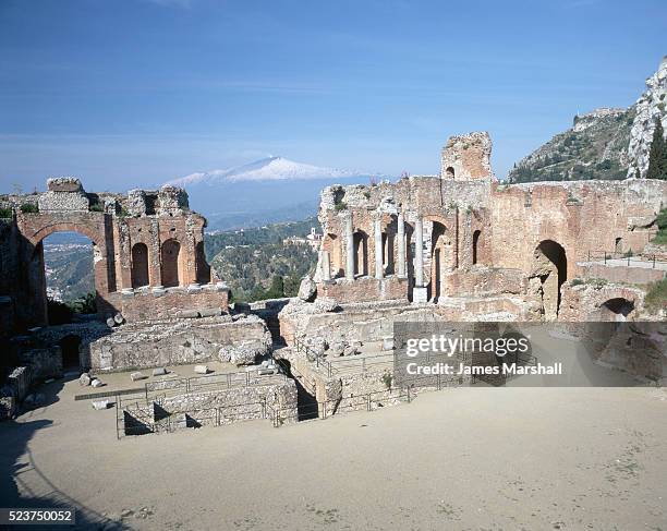 ruins of teatro greco on sicily - glenn marshal stock pictures, royalty-free photos & images