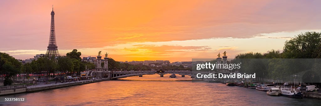 Pont Alexandre III and Eiffel Tower at sunset