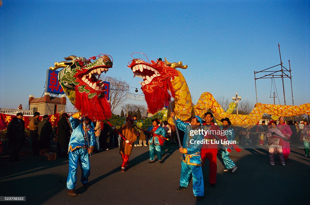 Chinese New Year Dragon Dance in Street