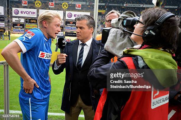 Sky-Interview mit Ecki Heuser und Andreas Beck von Hoffenheim waehrend des Bundesligaspiels zwischen Borussia Dortmund und 1899 Hoffenheim im Signal...