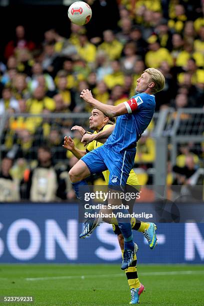 Andreas Beck von Hoffenheim gegen Marcel Schmelzer von Dortmund waehrend des Bundesligaspiels zwischen Borussia Dortmund und 1899 Hoffenheim im...