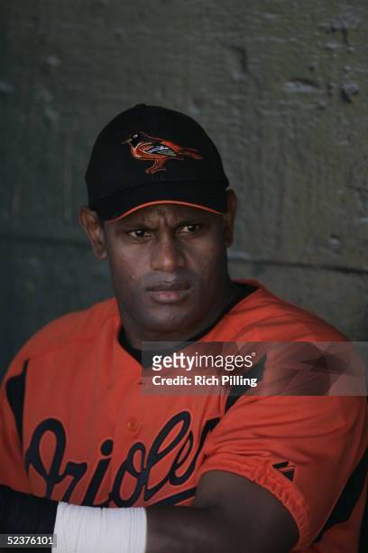 Sammy Sosa of the Baltimore Orioles before the Spring Training game against the Washington Nationals at Ft. Lauderdale Stadium on March 5,2005 in Ft....