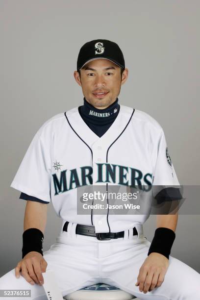Ichiro Suzuki of the Seattle Mariners poses for a portrait during photo day at Peoria Sports Complex on February 27, 2005 in Peoria, Arizona.