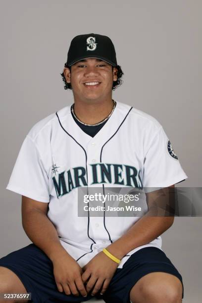 Felix Hernandez of the Seattle Mariners poses for a portrait during photo day at Peoria Sports Complex on February 27, 2005 in Peoria, Arizona.