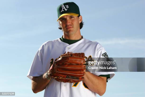 Barry Zito of the Oakland Athletics poses for a portrait during the Oakland Athletics Photo Day at Papago Park on February 28, 2005 in Phoenix,...