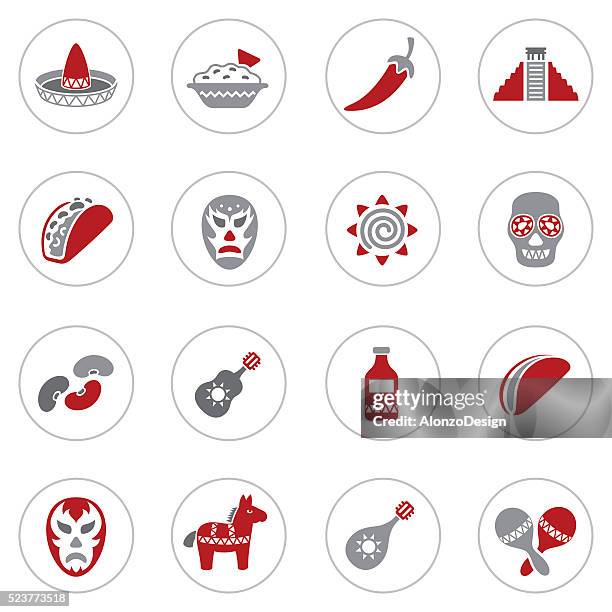 mexican icon set - sombrero maracas stock illustrations