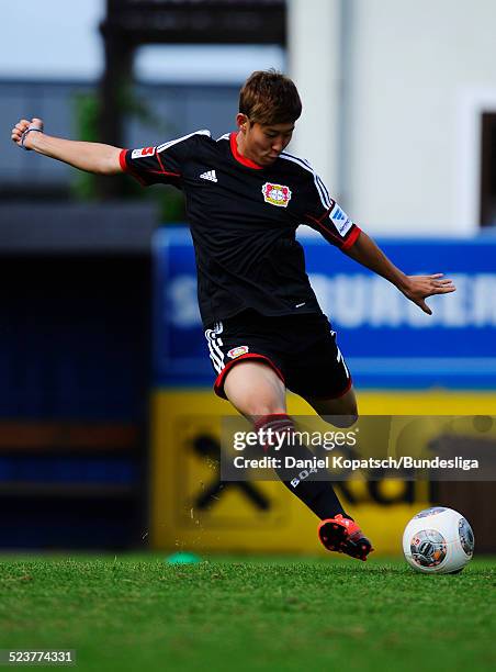 Heung-Min Son controles the ball during a DFL media day of Bayer Leverkusen on July 14, 2013 in Zell am See, Austria.