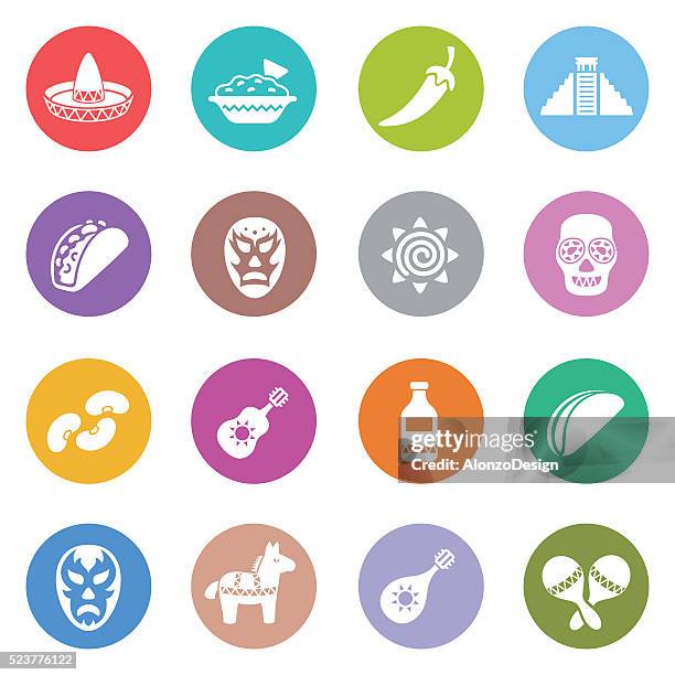 mexican icon set - inca musical instrument stock illustrations