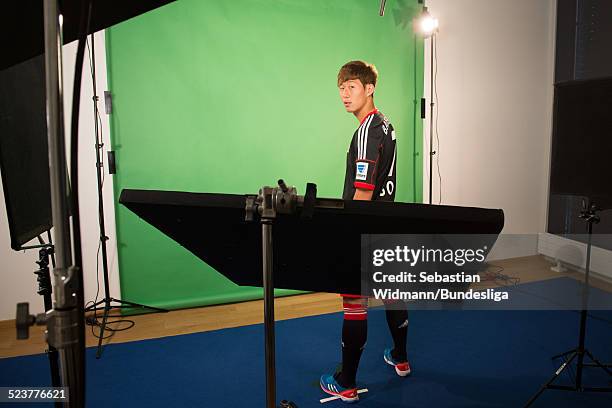 Heung-Min Son of Bayer Leverkusen is posing during a television shoot at media day at the Tauern Spa on July 14, 2013 in Zell am See, Austria.