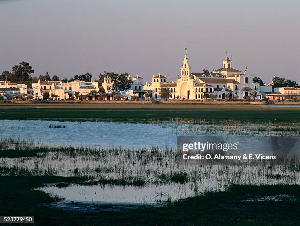 salt marshes outside spanish village - el rocio stock pictures, royalty-free photos & images