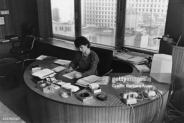 Marilyn Neckes, a former TV producer who has changed career to stockbroker, New York City, USA, May 1984.