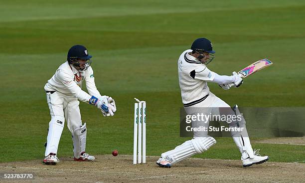 Middlesex batsman Nick Compton is bowled by Ryan Pringle as Michael Richardson looks on during day one of the Specsavers County Championship Division...