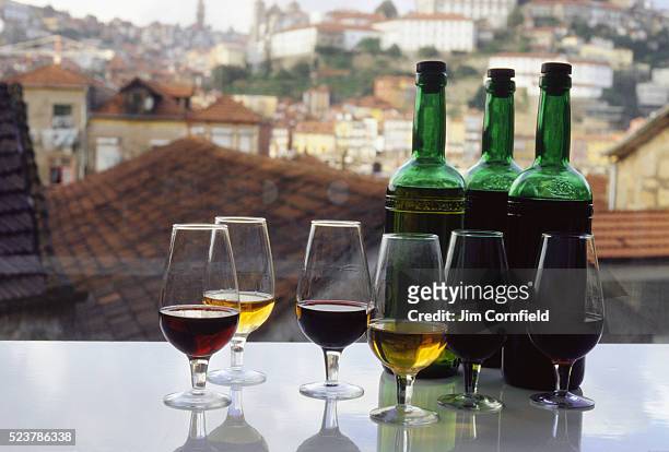 bottles and glasses of port wine - port wine stock pictures, royalty-free photos & images