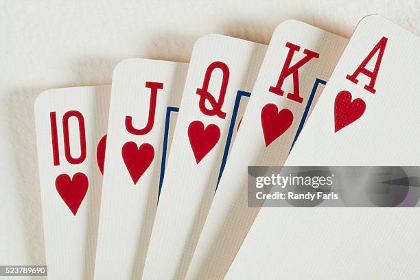 close-up of royal flush - queen card stock pictures, royalty-free photos & images