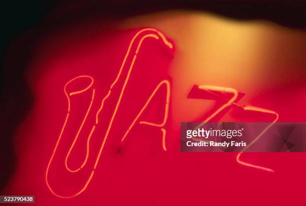 sign advertising jazz - saxophon stock-fotos und bilder