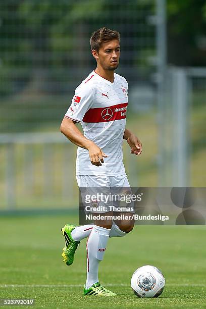 Moritz Leitner of VfB Stuttgart in action during the DFL Media Day on July 18, 2013 in Stuttgart, Germany.