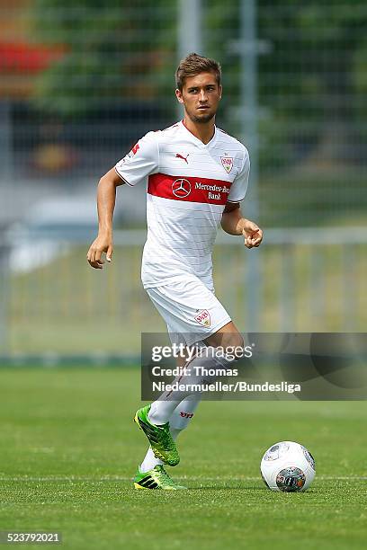 Moritz Leitner of VfB Stuttgart in action during the DFL Media Day on July 18, 2013 in Stuttgart, Germany.