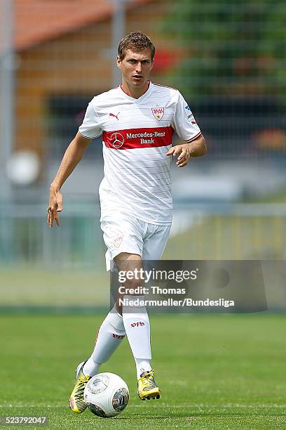 Daniel Schwaab of VfB Stuttgart in action during the DFL Media Day on July 18, 2013 in Stuttgart, Germany.