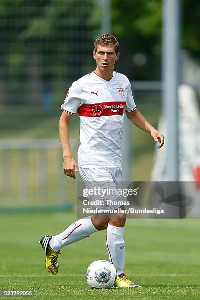 Daniel Schwaab of VfB Stuttgart in action during the DFL Media Day on July 18, 2013 in Stuttgart, Germany.