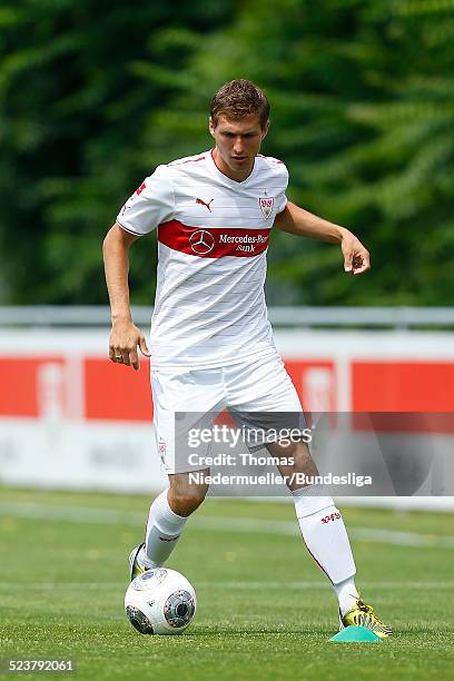 Daniel Schwaab of VfB Stuttgart in action during the DFL Media Day on July 18, 2013 in Stuttgart, Germany.