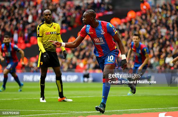 Yannick Bolasie of Crystal Palace celebrates as he score their first goal during The Emirates FA Cup semi final match between Watford and Crystal...