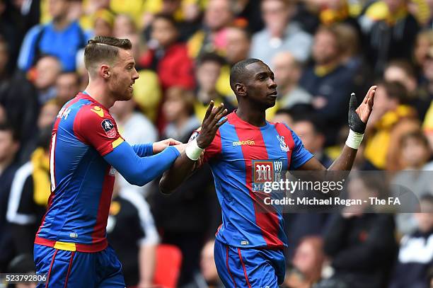 Yannick Bolasie of Crystal Palace celebrates scoring the opening goal during the Emirates FA Cup Semi Final between Crystal Palace and Watford at...