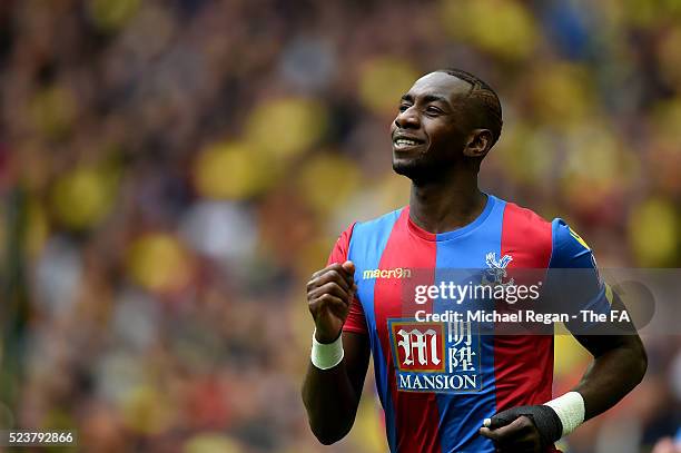 Yannick Bolasie of Crystal Palace celebrates scoring the opening goal during the Emirates FA Cup Semi Final between Crystal Palace and Watford at...