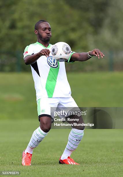 Giovanni Sio of Wolfsburg in action during the VfL Wolfsburg Media Day for DFL at the training ground of the team on July 18, 2013 in Wolfsburg,...