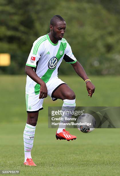 Giovanni Sio of Wolfsburg in action during the VfL Wolfsburg Media Day for DFL at the training ground of the team on July 18, 2013 in Wolfsburg,...