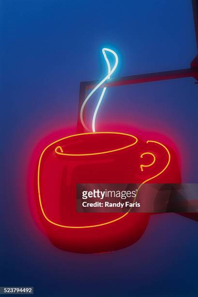 neon coffee cup sign - washington state sign stock pictures, royalty-free photos & images