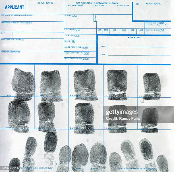 fingerprints on criminal record - impressão digital imagens e fotografias de stock